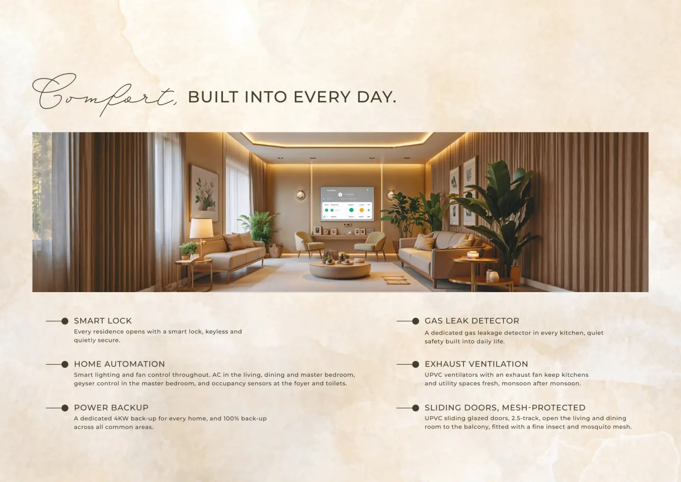 Living room interior with a home automation panel