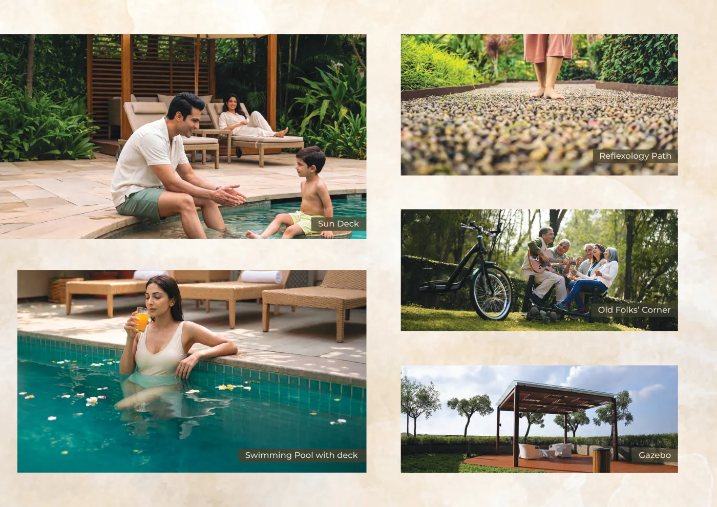 Sun deck, reflexology path, old folks' corner and gazebo
